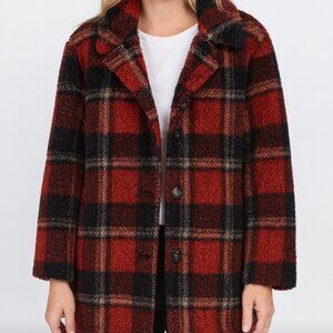 Love Tree Sherpa Jacket Medium Faux Sherpa Fleece Red Black Pockets Cabincore M